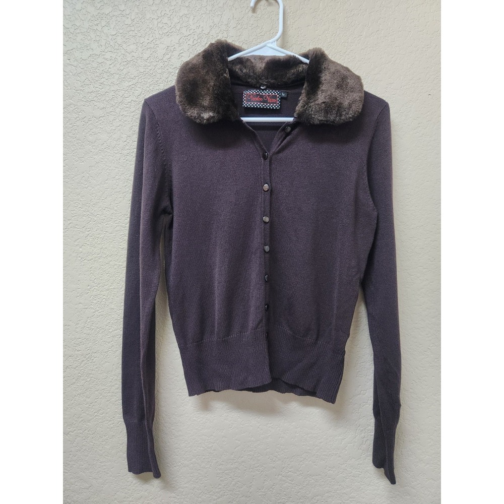Voodoo Vixen Brown Cardigan with Detachable Faux Fur Collar - Size L